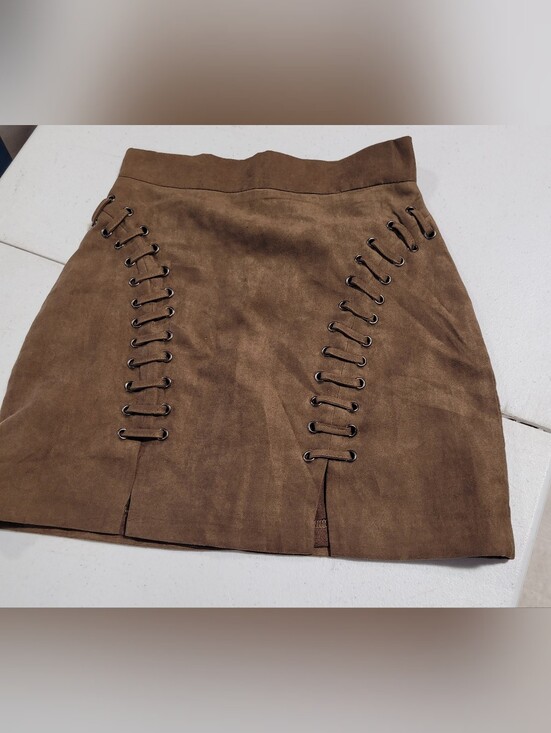 Millau Dresses & Skirts - Millau Brown Suede-Look Lace-Up Mini Skirt